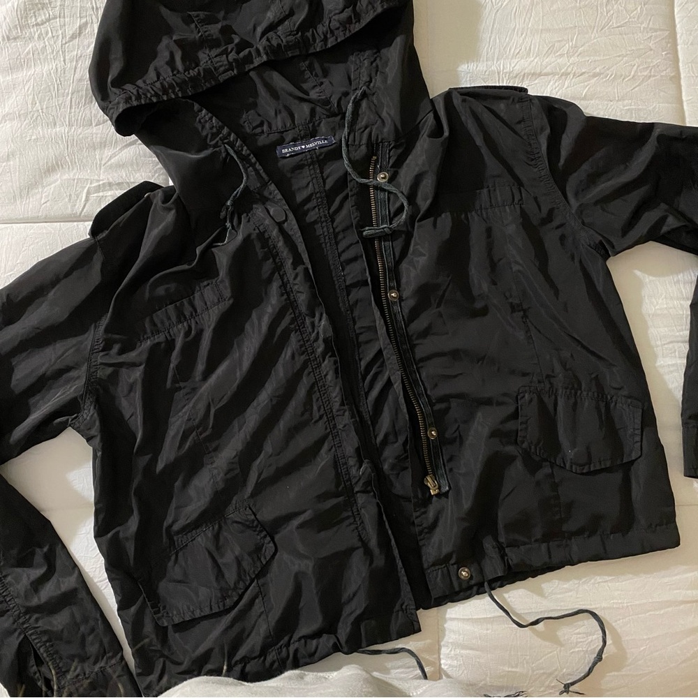 Brandy Melville Black Jacket Lightweight Windbreaker with Hood
